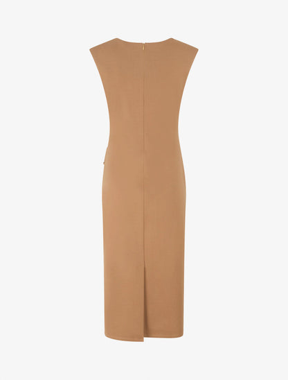 Robe fourreau drapée unie - Camel - 2