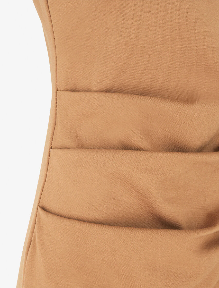 Robe fourreau drapée unie - Camel - 3