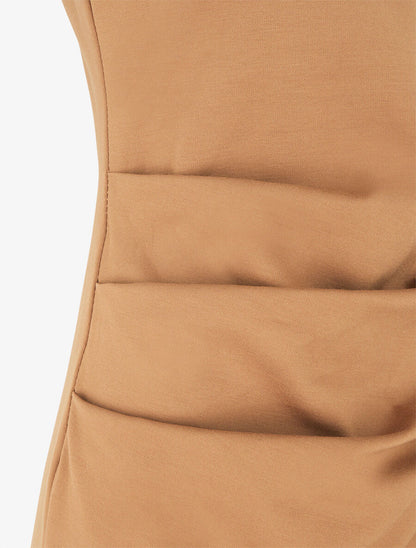 Robe fourreau drapée unie - Camel - 3