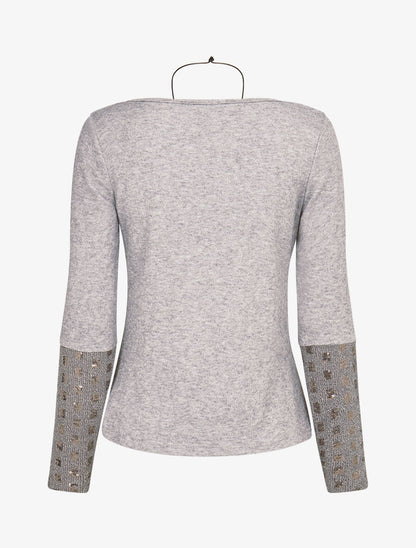 Pull fin à empiècement incrusté de sequins - Gris - 2