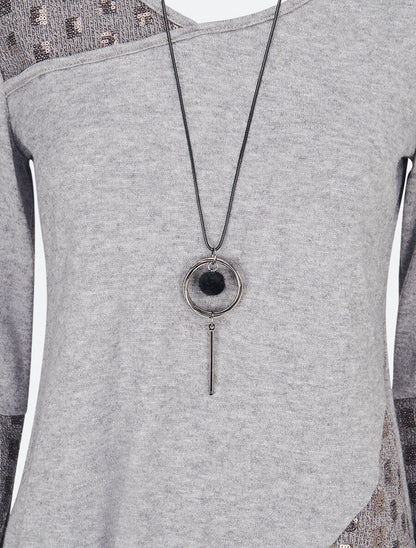 Pull fin à empiècement incrusté de sequins - Gris - 3