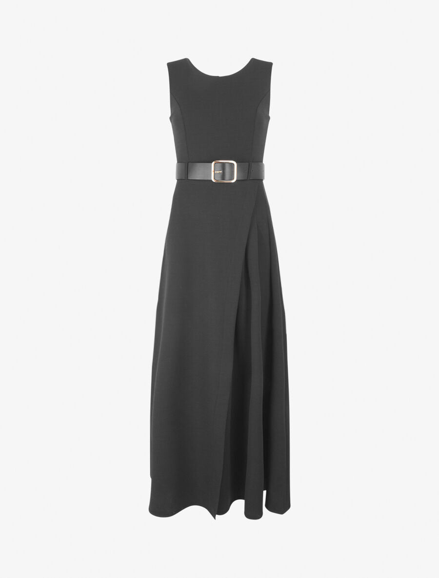 Robe longue unie style portefeuille - Noir - 4