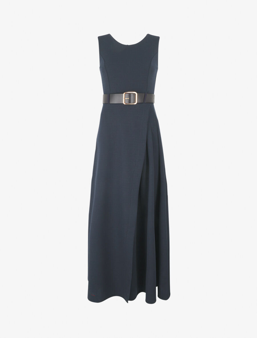 Robe longue unie style portefeuille - Marine - 1