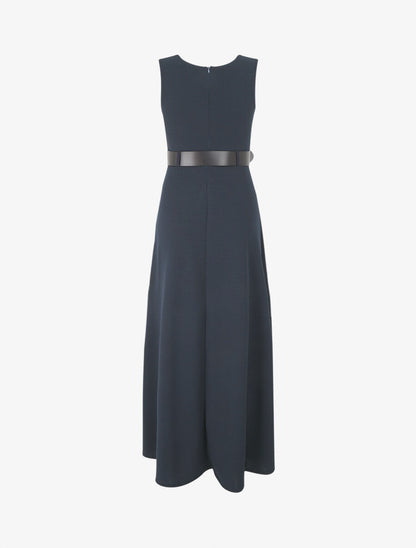Robe longue unie style portefeuille - Marine - 2