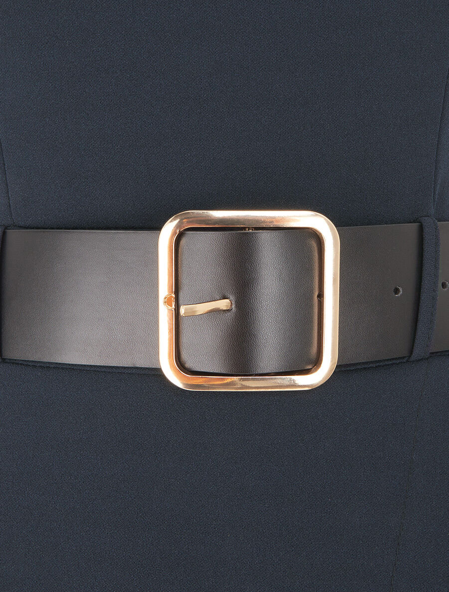 Robe longue unie style portefeuille - Marine - 3