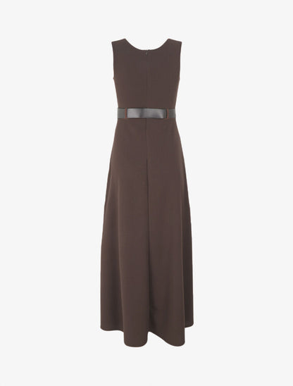 Robe longue unie style portefeuille - Marron - 2