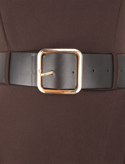Robe longue unie style portefeuille - Marron - 3