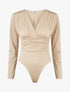 Body uni strassé à col cache-coeur - Beige - 1
