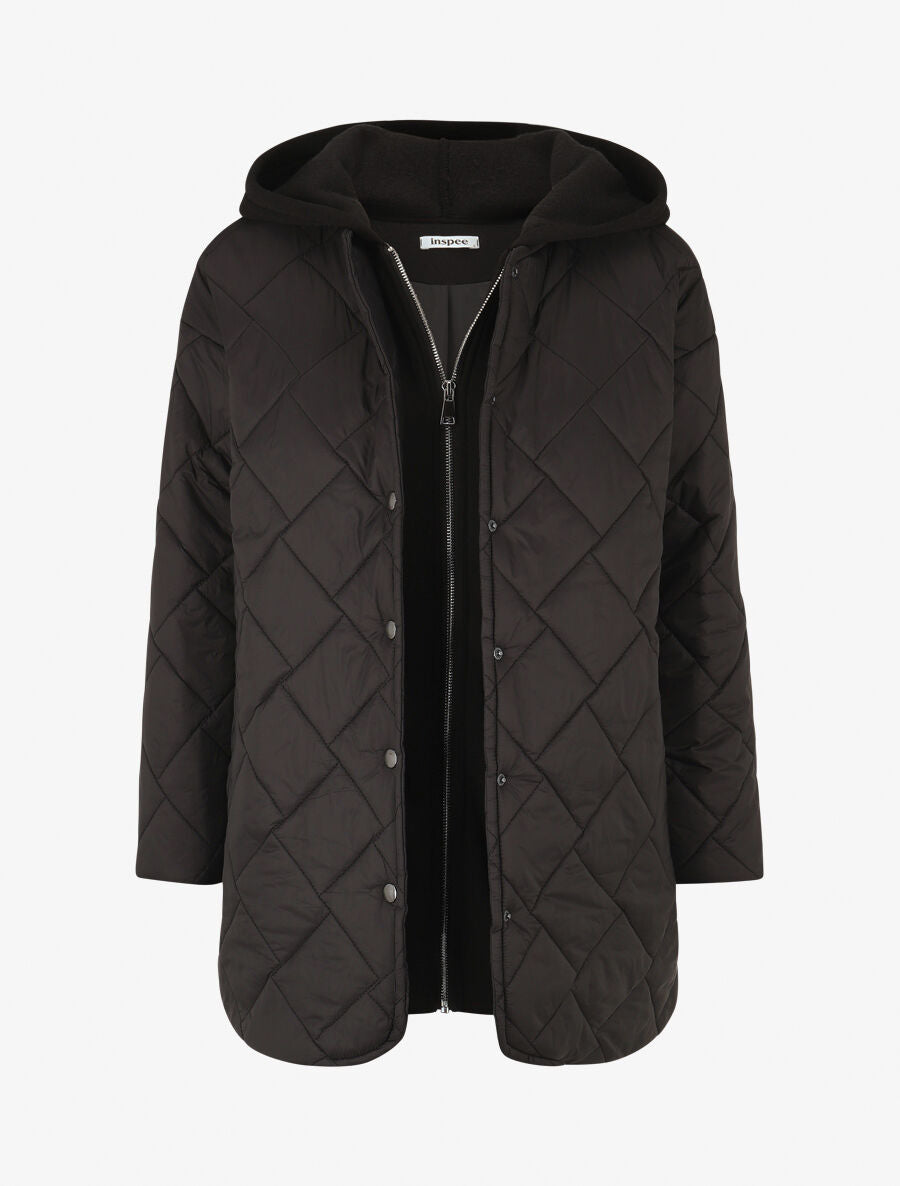 Doudoune matelassée à empiècement sweat - Noir - 1