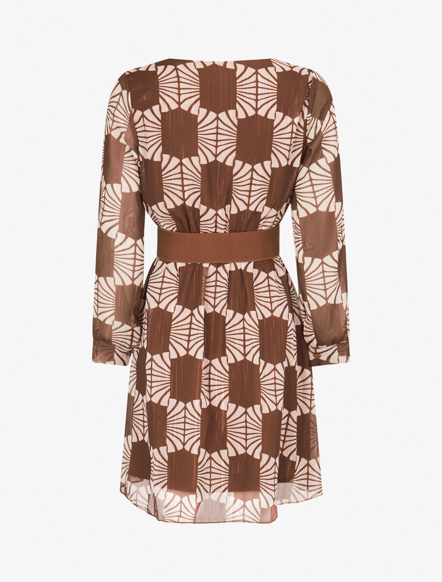 Robe légère en voile lamé imprimé marguerites stylisées - Marron - 2