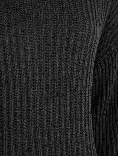 Pull uni en maille à col roulé - Noir - 3