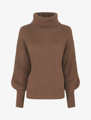 Pull uni en maille à col roulé - Marron - 4