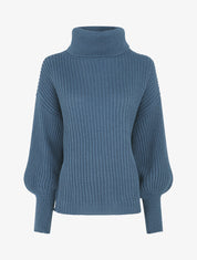 Pull uni en maille à col roulé - Bleu - 4