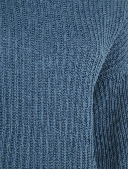 Pull uni en maille à col roulé - Bleu - 3