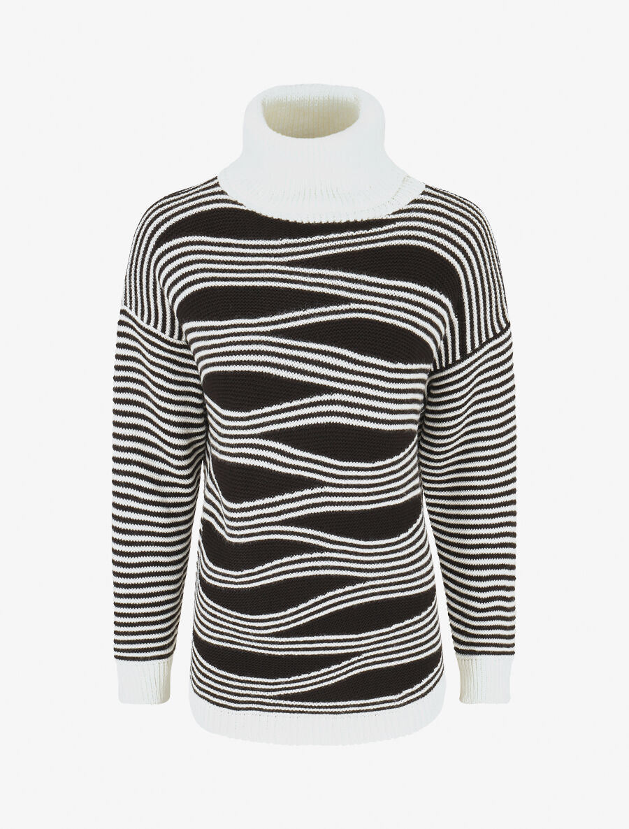 Pull col roulé à imprimé graphique - Blanc - 1