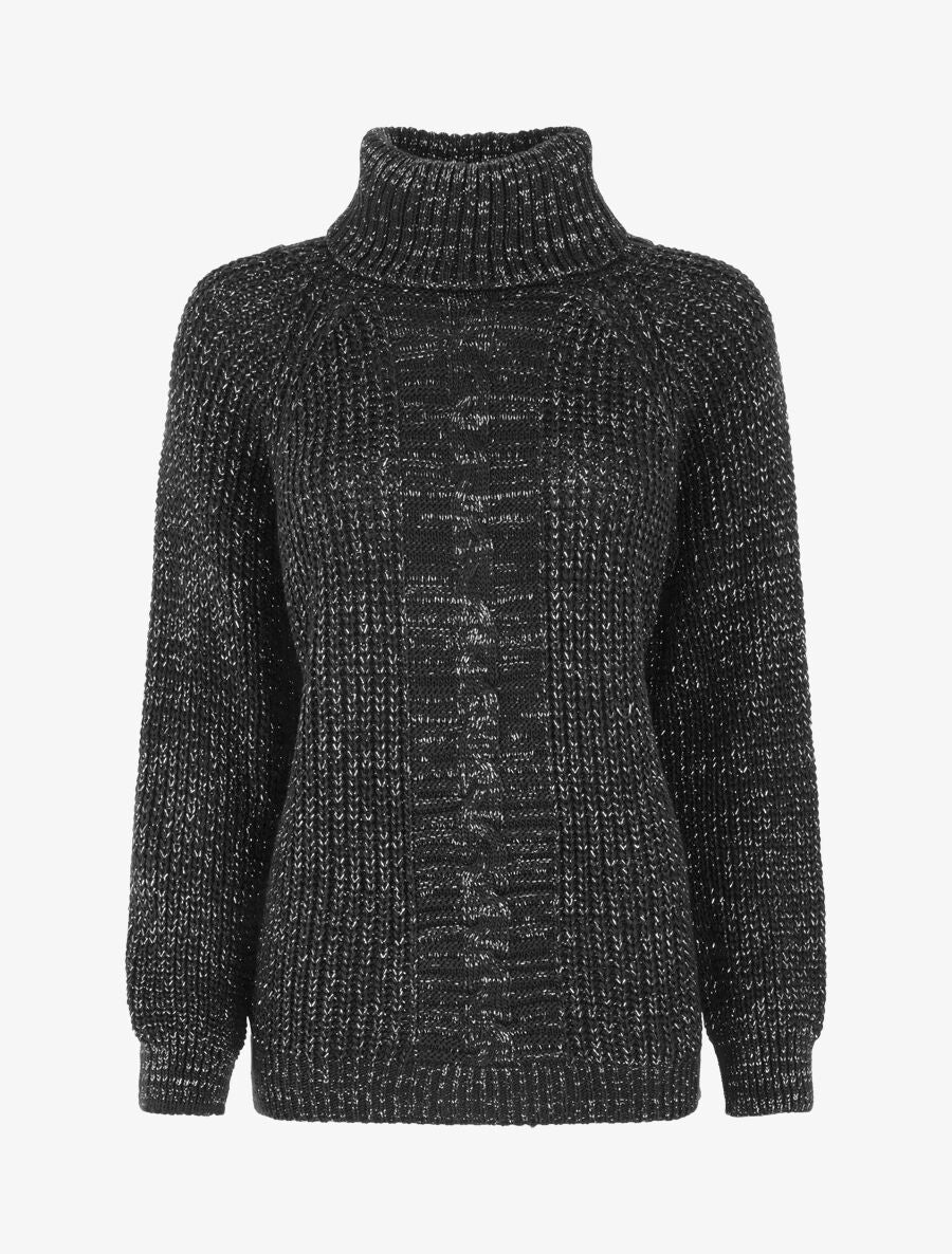 Pull uni en maille irisé - Noir - 1