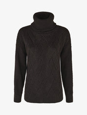 Pull uni en maille à col roulé - Noir - 4