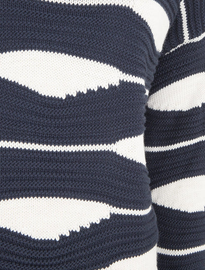 Pull imprimé à col bateau - Marine - 3