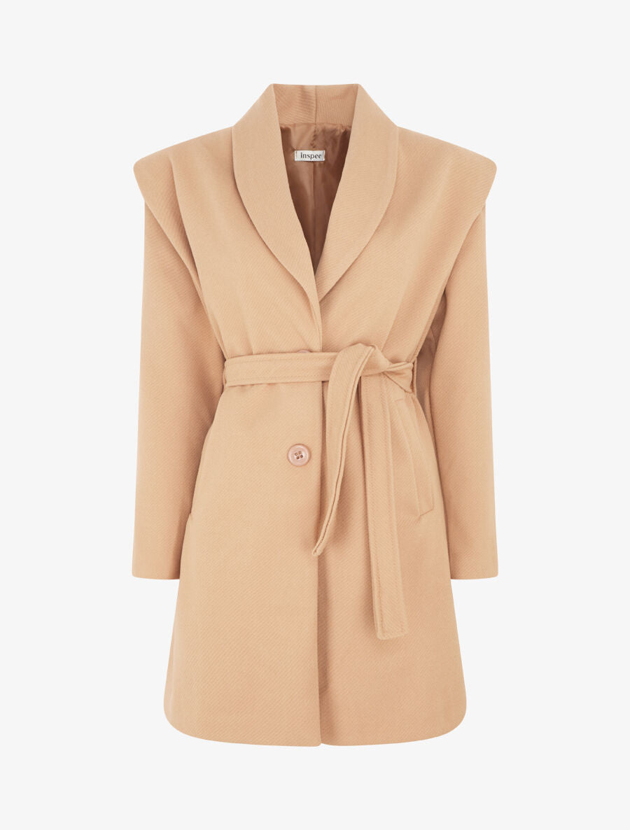Manteau long boutonné et ceinturé - Camel - 5