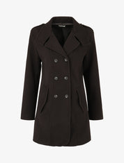 Manteau uni à col cranté stylisé - Noir - 1