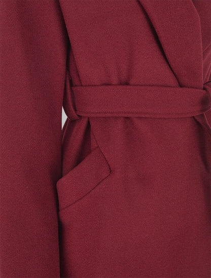 Manteau long uni ceinturé - Bordeaux - 3