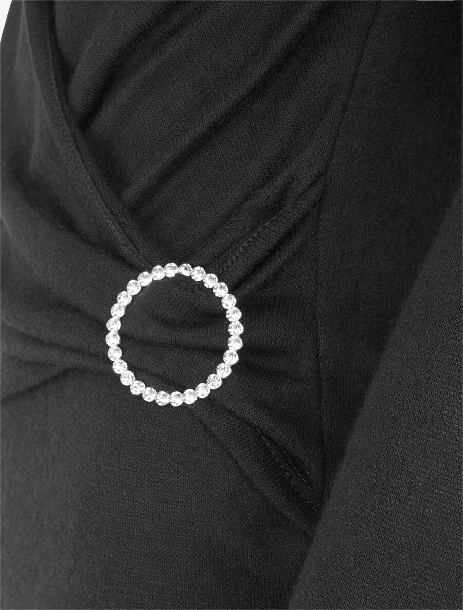 Pull fin effet superposé à empiècement bijou strassé - Noir - 3