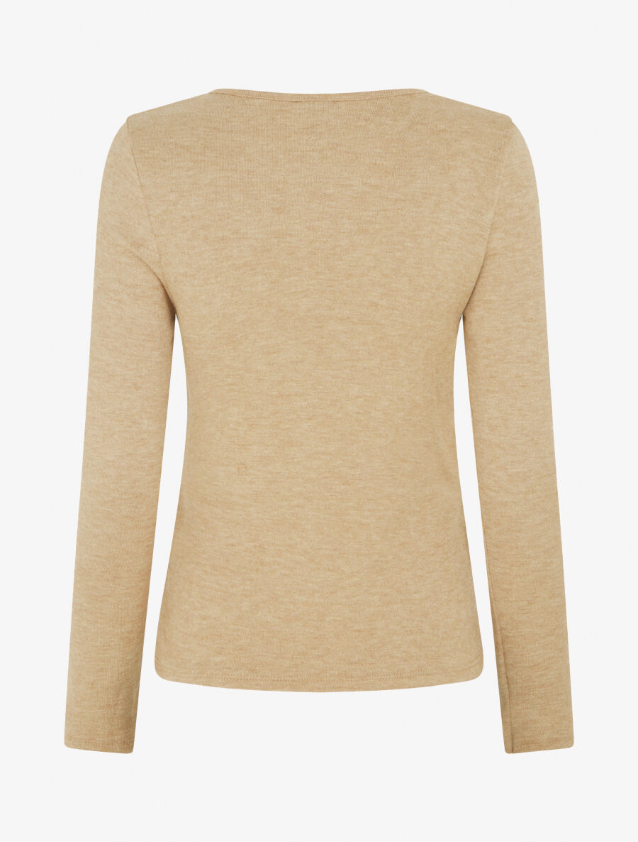 Pull fin effet superposé à empiècement bijou strassé - Beige - 2