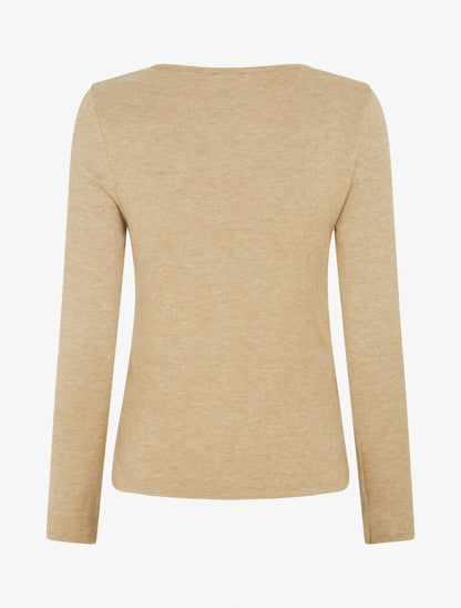 Pull fin effet superposé à empiècement bijou strassé - Beige - 2