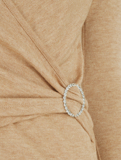 Pull fin effet superposé à empiècement bijou strassé - Beige - 3