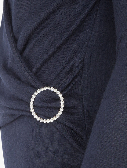 Pull fin effet superposé à empiècement bijou strassé - Marine - 3
