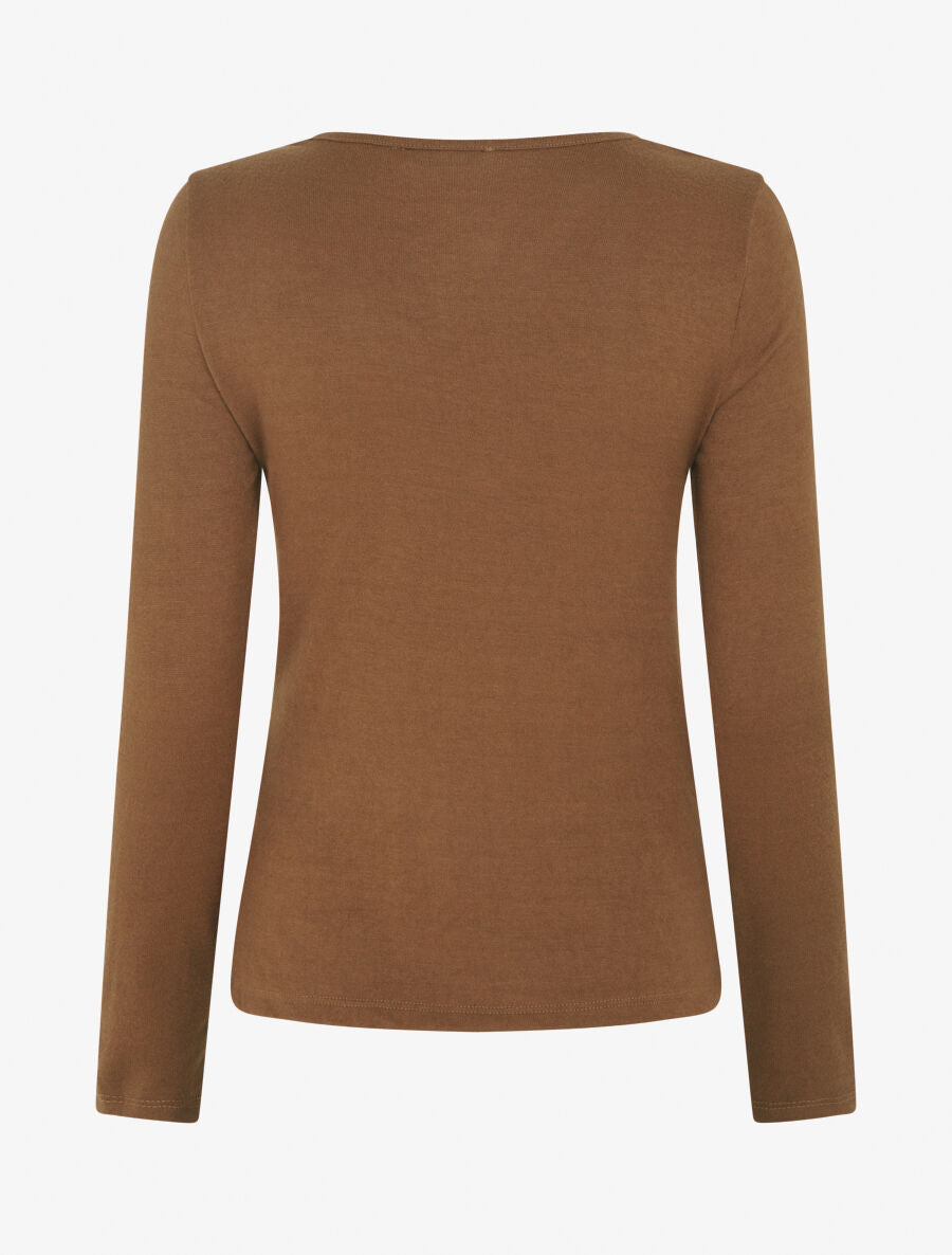Pull fin effet superposé à empiècement bijou strassé - Marron - 2