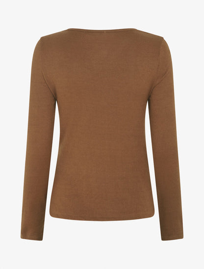 Pull fin effet superposé à empiècement bijou strassé - Marron - 2