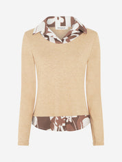 Pull fin à empiècement imprimé - Beige - 1