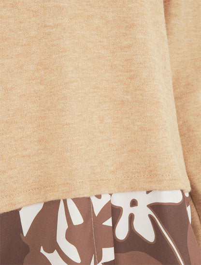 Pull fin à empiècement imprimé - Beige - 3