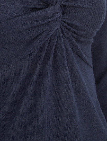 Pull fin à col V stylisé - Marine - 3