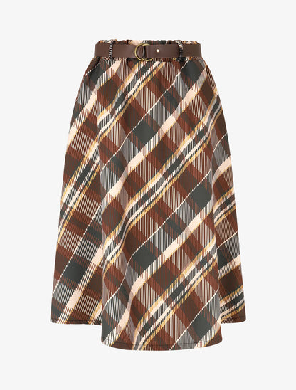 Jupe longue imprimé carreaux - Marron - 1
