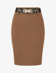 Jupe moulante fendue unie - Marron - 4