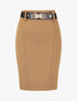 Jupe moulante fendue unie - Camel - 1