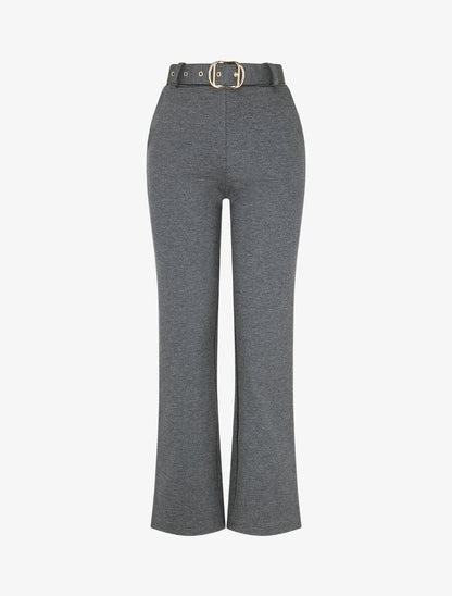 Pantalon long uni ceinturé - Gris - 1