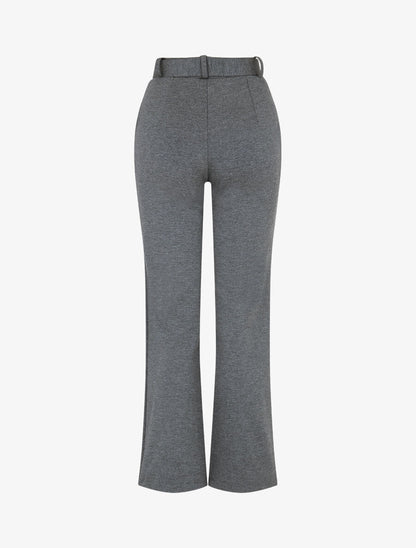 Pantalon long uni ceinturé - Gris - 2