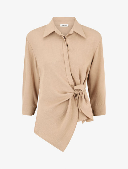 Chemisier asymétrique à nouer - Beige - 1