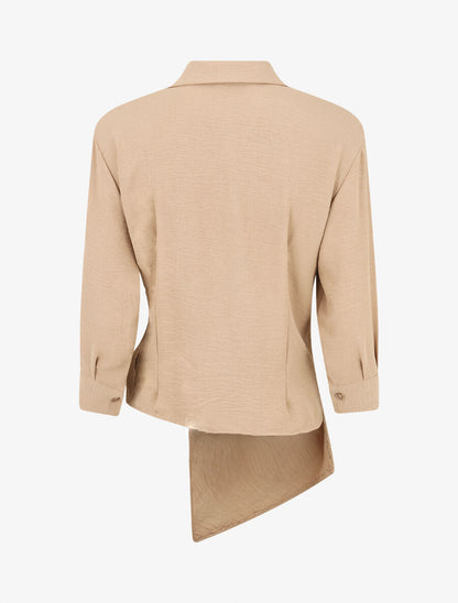 Chemisier asymétrique à nouer - Beige - 2