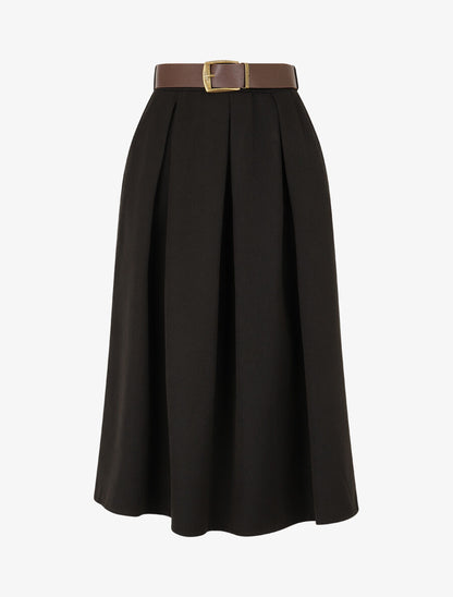 Jupe unie à taille élastiquée - Noir - 1