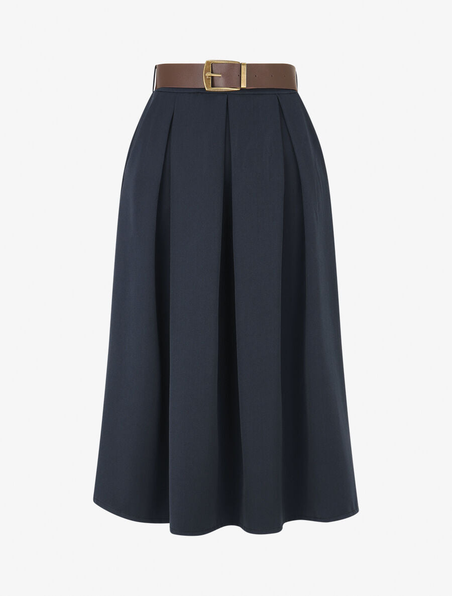 Jupe unie à taille élastiquée - Marine - 1