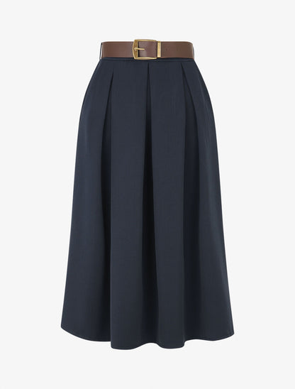 Jupe unie à taille élastiquée - Marine - 1