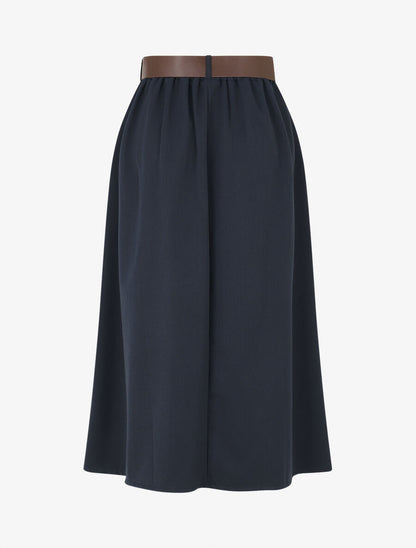 Jupe unie à taille élastiquée - Marine - 2