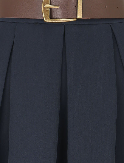 Jupe unie à taille élastiquée - Marine - 3