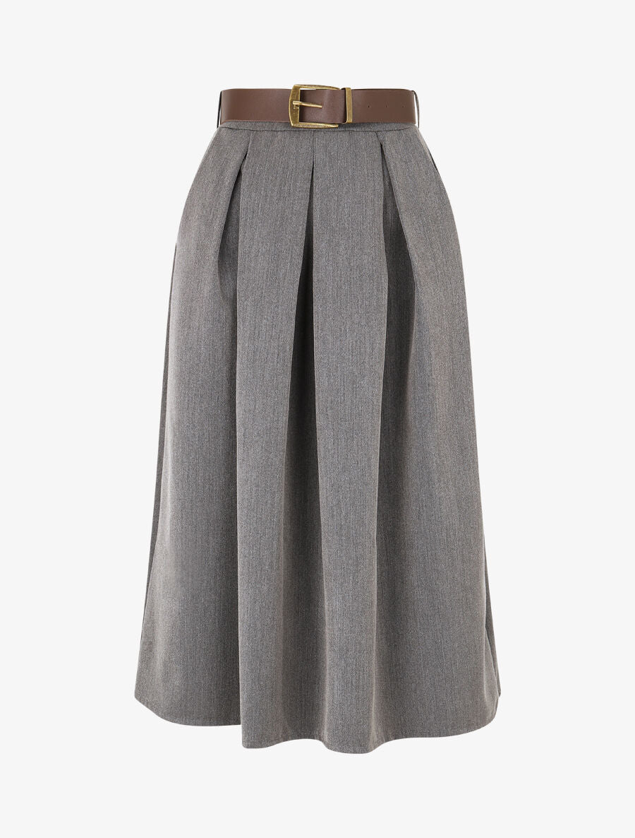 Jupe unie à taille élastiquée - Gris - 4