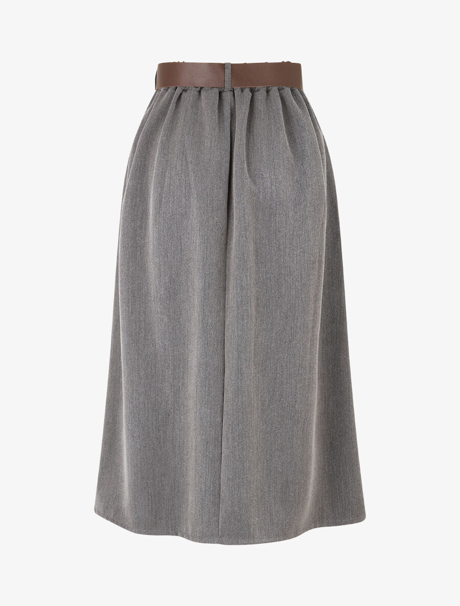 Jupe unie à taille élastiquée - Gris - 2