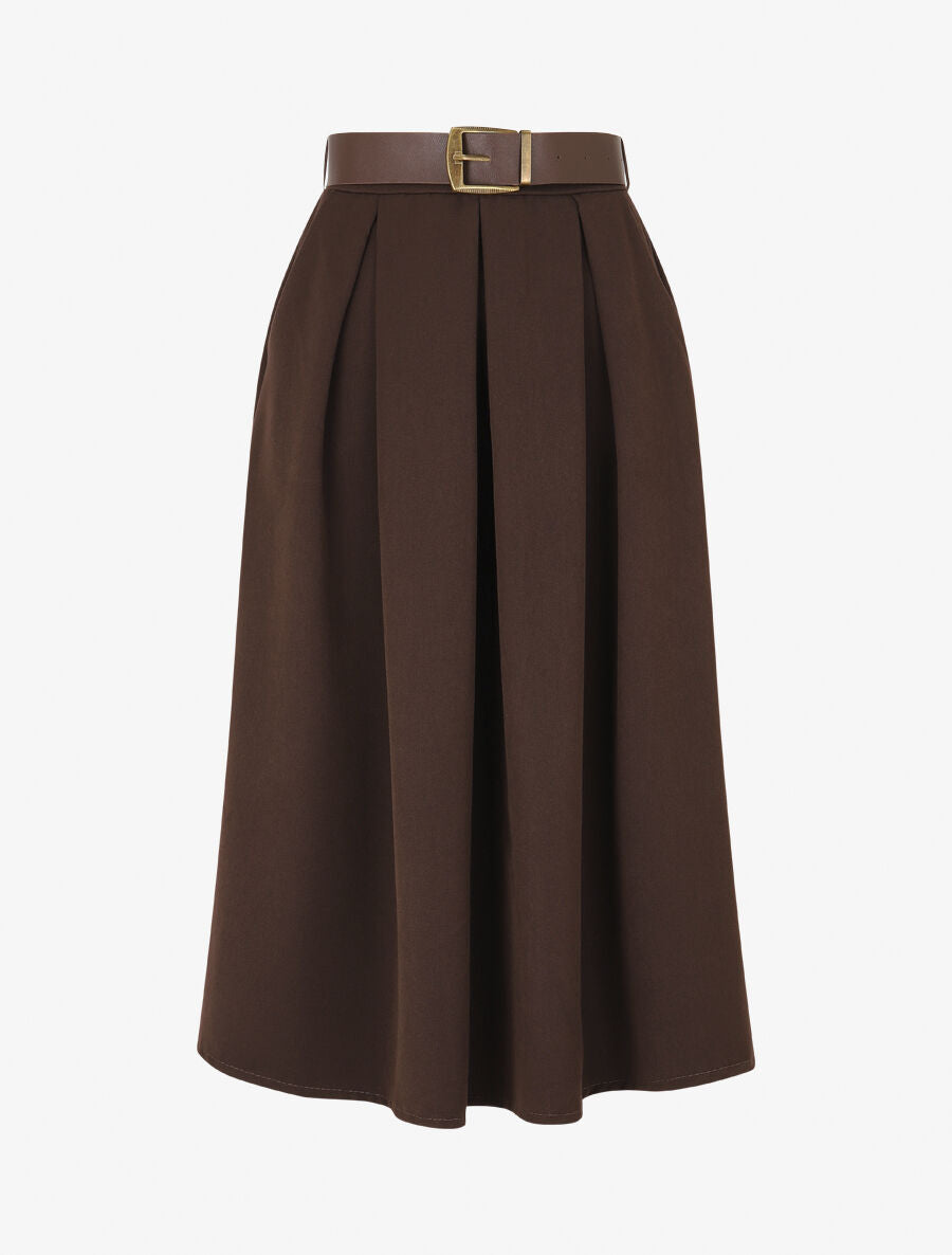 Jupe unie à taille élastiquée - Marron - 4